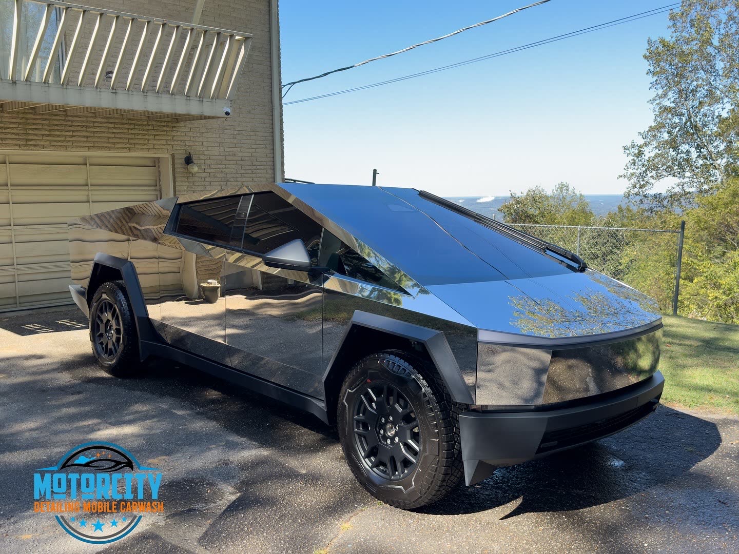 Tesla Cybertruck with a mirror-polished stainless finish after two step paint enhancement