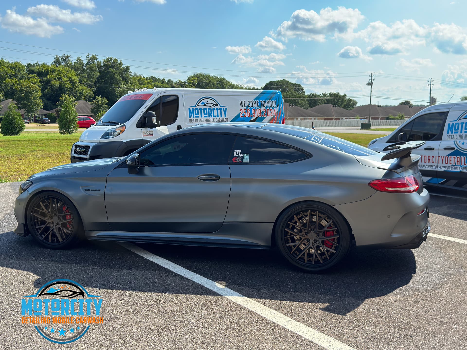 Grey Mercedes-AMG coupe with a gloss finish after paint enhancement